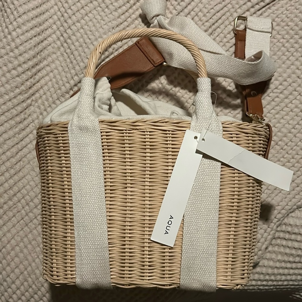 NWT Aqua Wicker Basket Bag